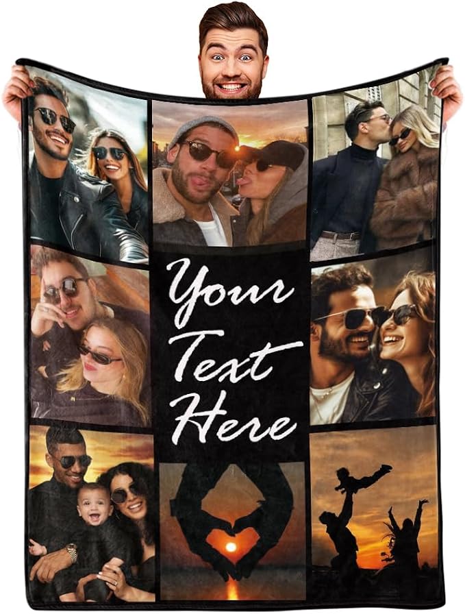 DayOfShe Custom Blanket Throws with Photos, Personalized Gifts for Women, Customized Blankets Gifts for Mom Dad,Christmas Throw Blankets Gifts for Grandkids Girlfriend Boyfriend Couples