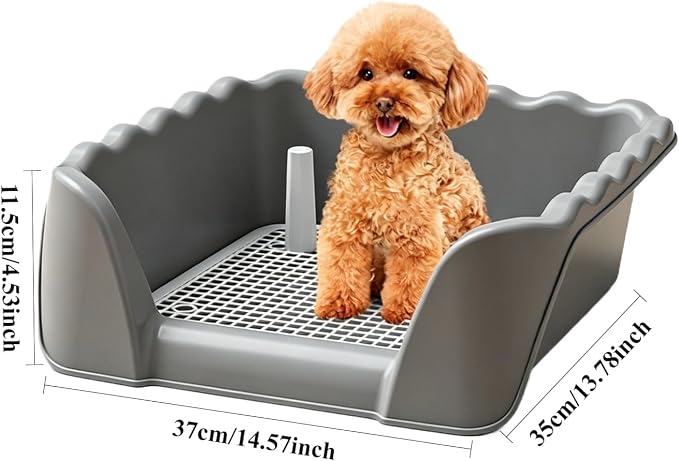 Indoor Outdoor Dog Potty Training Tray, Reusable Puppy Litter Box for Small & Medium Puppies, Pet Potty Pad Holder Toilet for Puppy Training 14.57''LX4.53''HX13.78''W (Grey)
