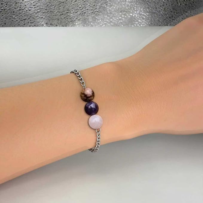 Healing Crystal Keychain Bracelet Set Healing Stones Anxiety Relief Natural Crystal Keychain for Women