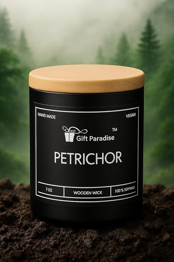After Rain Candle (Petrichor) – 7 oz Soy Wax Candle with Wooden Wick, Fresh Earthy Rain Scent, Long Lasting Burn, Calming Nature Aroma, Luxury Glass Jar Gift for Home & Office