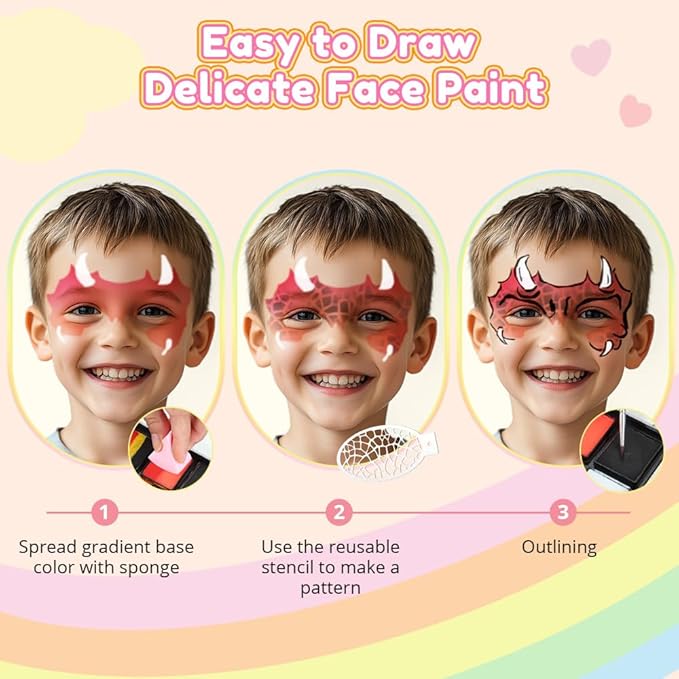 Janolia Rainbow Face Paint Kit - Water Activated, Split Cake Face Paint, Ideal for Kids Party, Halloween, Carnival, Easter