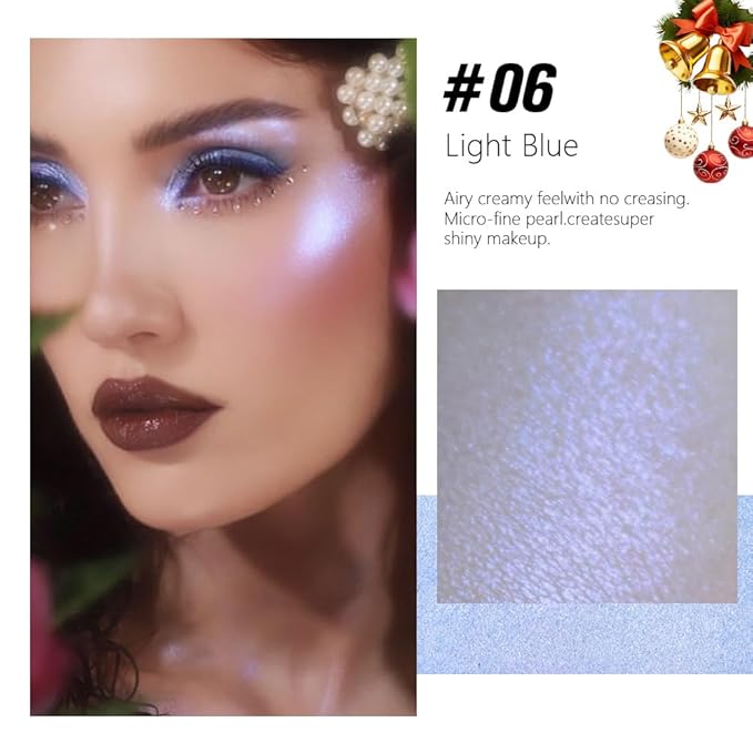 Smoky Cool Purple Blue Sparkle Glitter Shimmer Highlighter Makeup Palette for Women,Blue Buttery Creamy Powder Highlighter Eyeshadow Palette Vegan,Built-in Mirror & Brush – Girls Christmas Gift