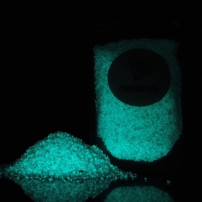 TWINKLING Glow in The Dark Crushed Glass, Broken Glass Glitter, Glow in The Dark Stones Gems Chips for DIY Resin Art Epoxy Crafts, Nail Art, Jewelry Making, Geode Painting, 0.85mm(100g) (Blue Green)