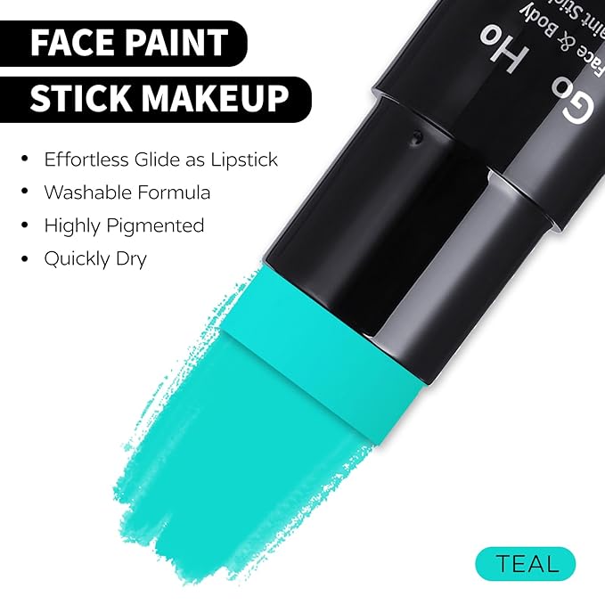 Go Ho Teal Face Body Paint Stick,Water Based Washable Face Paint Stick,Non-toxic Full-coverage Cream Teal Body Paint for Halloween Costumes Sally Mermaid Cosplay SFX Makeup