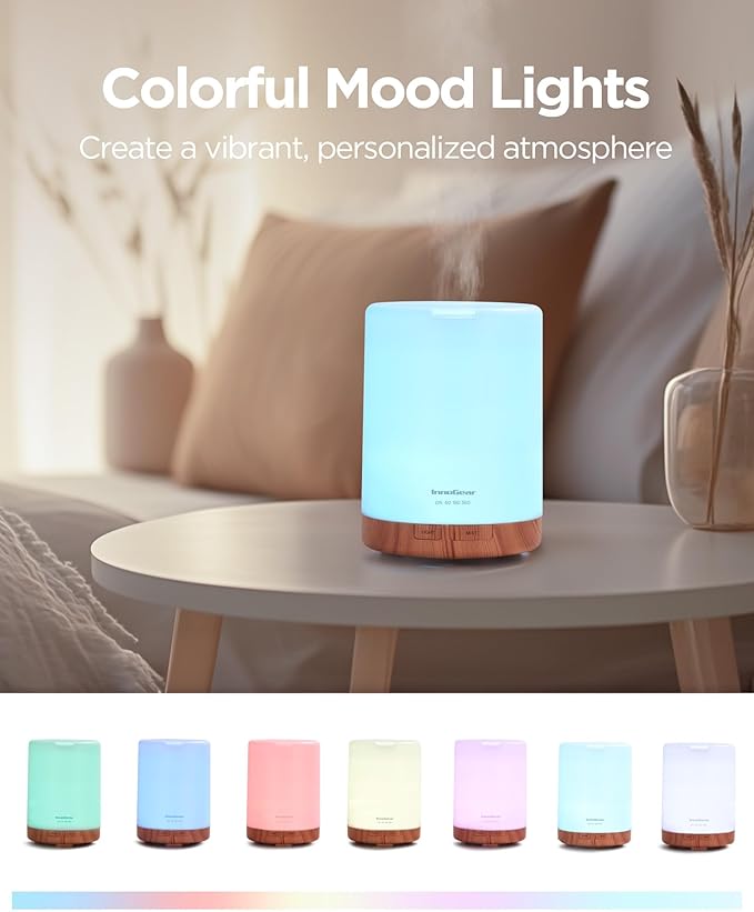 InnGear 100ML Essential Oil Diffuser & 300ML Premium 5-in-1 Ultrasonic Aromatherapy Diffusers, Scent Humidifier Aroma Diffuser Vaporizer Auto-Off Timer for Room Office Home