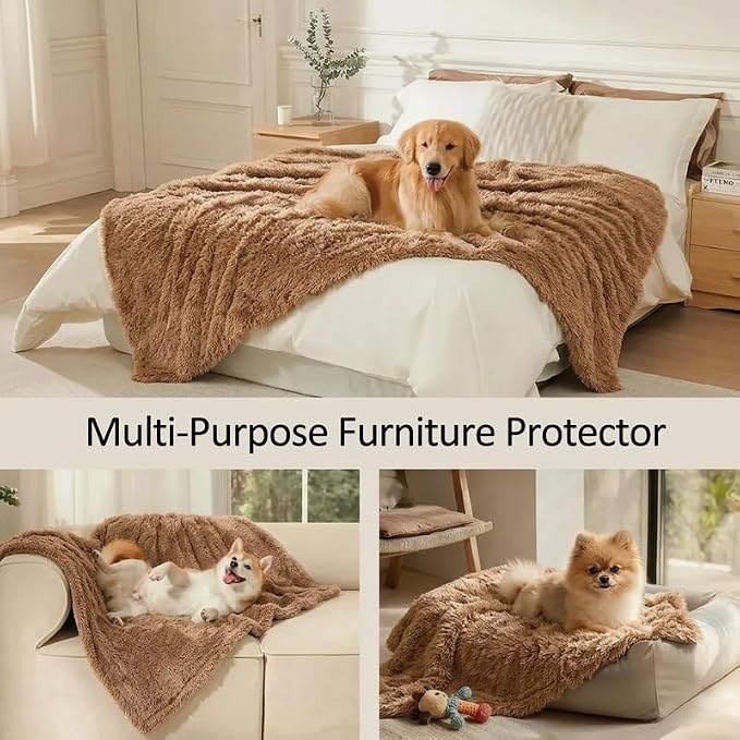 Pet Blankets Waterproof Fluffy Fleece Blanket Cat Dog Blankets Liquid Pee Proof Throw Blanket Reversible Furniture Protector Cover Washable for Couches Beds Sofa 57"x40" Brown