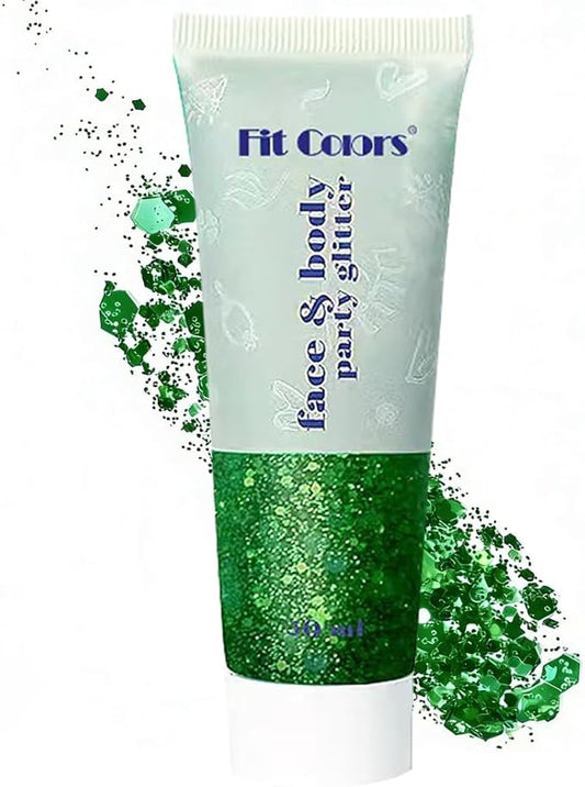 Green Face Body Hair Glitter Gel for Women and Kids, Monochrome Holographic Mermaid Sequins Chunky Glitter Paint Makeup for Mardi Gras Halloween Festival Rave Outfits Accessories, 1.7oz, #09