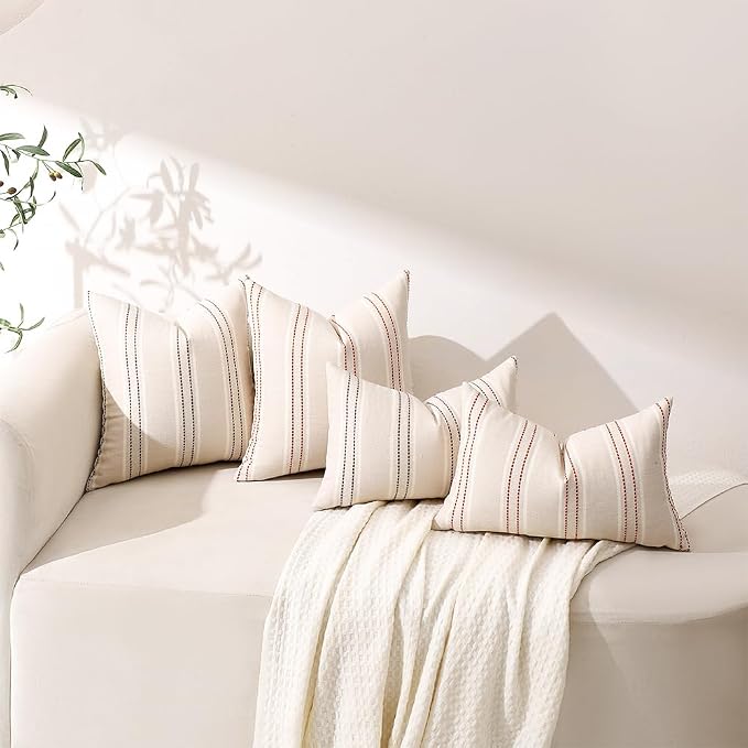 Hckot Fall Rust Terracotta Throw Pillow Covers 24x24 Stripe Pillow Covers | Set of 2 Farmhouse Decorative Pillows Square Large Cushion Covers for Sofa Couch Bed Living Room Modern Home Decor