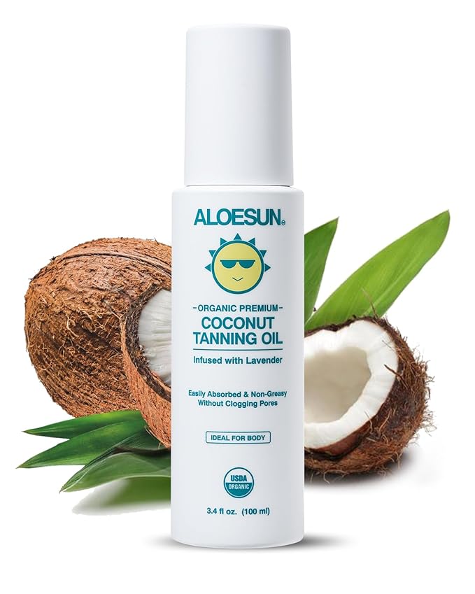 ALOESUN Organic Coconut Tanning Oil Spray Infused with Organic Lavender Oil | Natural Deep Tanning Accelerator | Moisturizing & Hydrating Tan | Non-Greasy | Vegan & Cruelty-Free | Travel Size 3.4 Oz