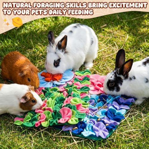 Yinkin 2 Pcs Rabbit Foraging Snuffle Mat for Small Animals Puzzle Toys Funny Interactive Nosework Feeding Mat for Bunny Hamsters Guinea Pigs Ferrets Chinchillas (17.7 x 9.8 Inches, Popular Styles)