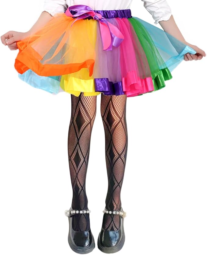 Girls Fishnet Stockings for Princess Dress High Waist Mesh Tights Cute Pattern Knit Socks