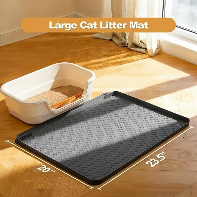 Cat Litter Mat, 24''x20'' Waterproof Silicone Litter Trapping Mat for Litter Box, Soft on Kitty Paws Non-Slip & Easy to Clean (Dark Grey)