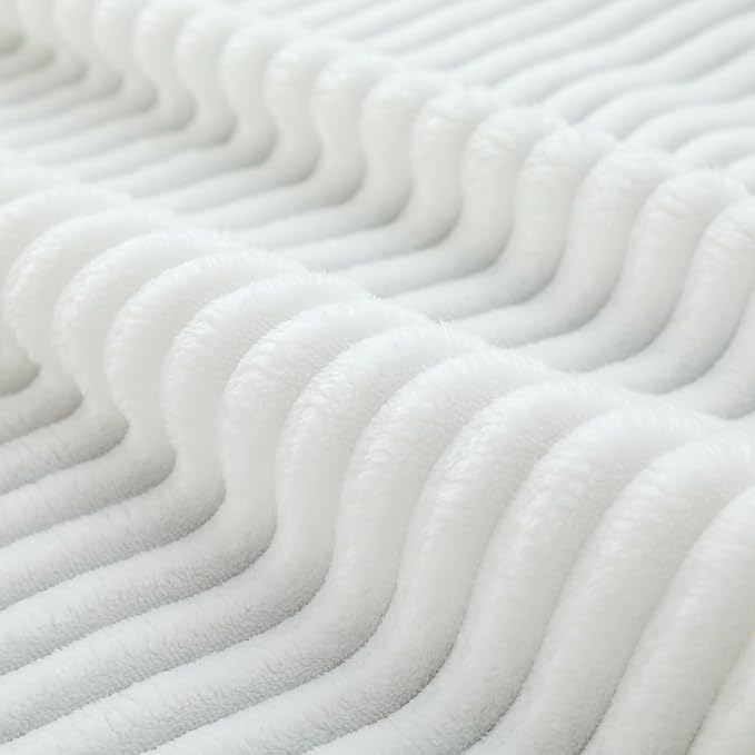 Vessia Flannel Fleece Throw Blanket for Couch,Sofa,Bed, 300GSM Microfiber White Striped Chair Blanket for Adults and Kids, Super Soft Warm Cozy Lightweight Ribbed Throw for All-Season