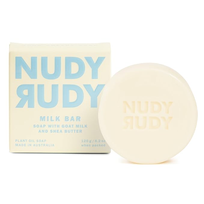 Nudy Rudy Milk Bar, Goat Milk Soap Bar Puck, Made with Organic Shea Butter, Triple Milled Bar, No Harsh Ingredients, All Skin Types, 4.2 oz, Made in Australia