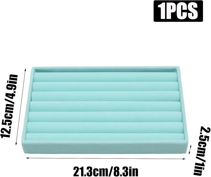 Velvet Jewelry Trays for Drawers, Blue 8 Rolls | Stackable Jewelry Drawer Organizer Inserts, Ring Earring Necklace Bracelet Holder Organizer Storage Display Tray