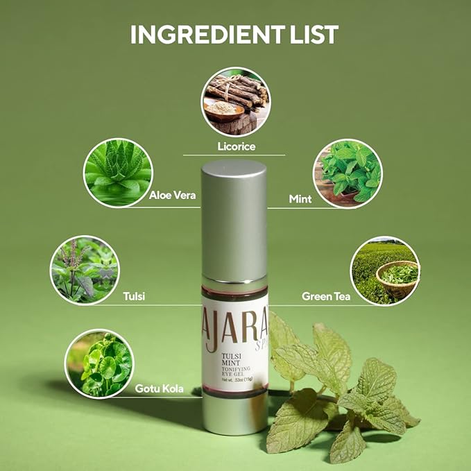Tulsi Mint Tonifying Eye Gel - All Natural Gel for Tired & Puffy Under Eyes, 0.53 fl oz