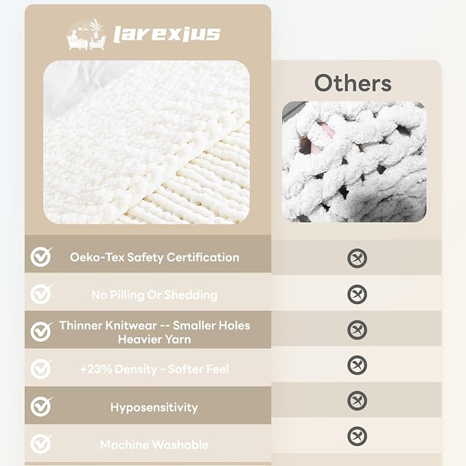 Chunky Knit Blanket - Luxury Soft Cozy 80 * 90 Throw Blanket,100% Woven Blanket Rope Knot Throw Blanket for Couch, Sofa, Home Decor, Gift - Machine Washable (Ivory White, 80 * 90)