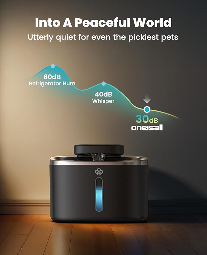 oneisall Cat Water Fountain, 3.5L/118oz Battery Operated Pet Fountain Stainless Steel, Automatic Water Fountains for Cats Indoor, Rechargeable (Hale 3.5L Black Color)
