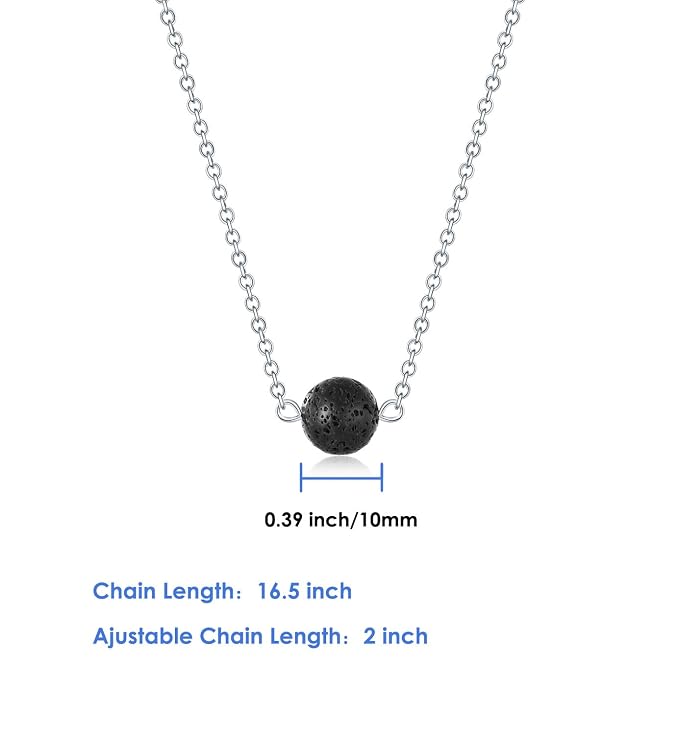 Lava Stone Bead Essential Oil Diffuser Necklace, Lava Ball Essential Pendant Aromatherapy Jewelry with 16.5 inches O Chain