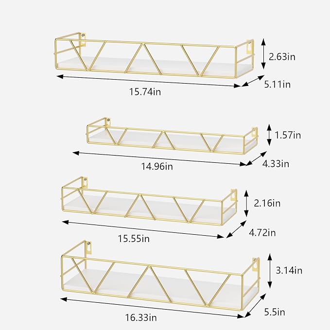 Floating Shelves Set of 4, Wood Wall Shelf, Farmhouse Shelf for Bedroom | Wall Mounted Floating Shelf for Living Room, Bedroom, Bathroom, Kitchen, Office
