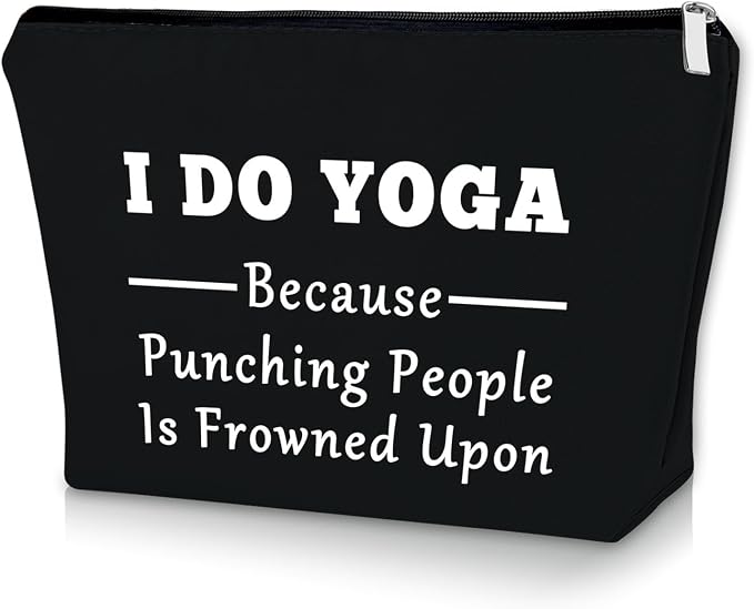 Sazuwu Yoga Themed Black Makeup Bag Funny Gifts for Yoga Instructor Women Teacher Training Cosmetic Bag Travel Pouch