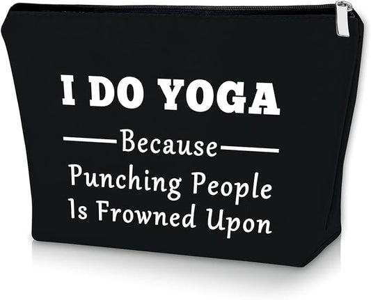Sazuwu Yoga Themed Black Makeup Bag Funny Gifts for Yoga Instructor Women Teacher Training Cosmetic Bag Travel Pouch