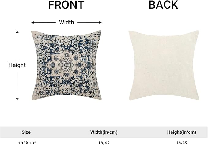 AEIOAE Boho Pillow Covers 18x18 Inch Set of 2,Carpet Pattern Throw Pillows Case,Navy Blue Beige Ethnic Design Outdoor Decorative Square Linen Farmhouse Decor Cushion Covers for Home Sofa Bed Couch