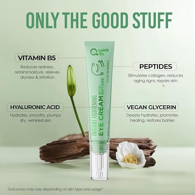 Quick Fix Peptides Instant Eye Tightener – Firms & Smooths – Hydrating Under Eye Cream for Dark Circles – Dermatologist Tested, Anti-Aging, Korean Skin Care – Cruelty-Free, Clean Beauty – .67 Fl Oz