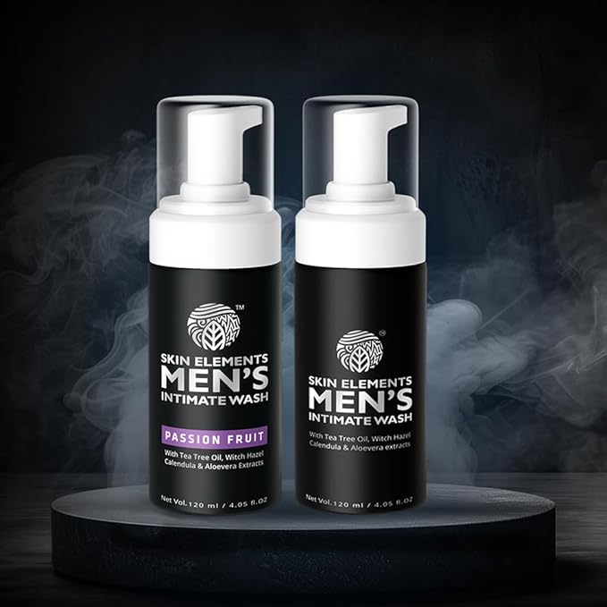 Skin Elements Men's Intimate Wash Combo | Pack of 2 | Jabon Intimo Hombre | Tea Tree Oil + Passion Fruit | pH Balanced Foaming Wash | Soothes, Refreshes & controls Bad Odor | (240 ml)
