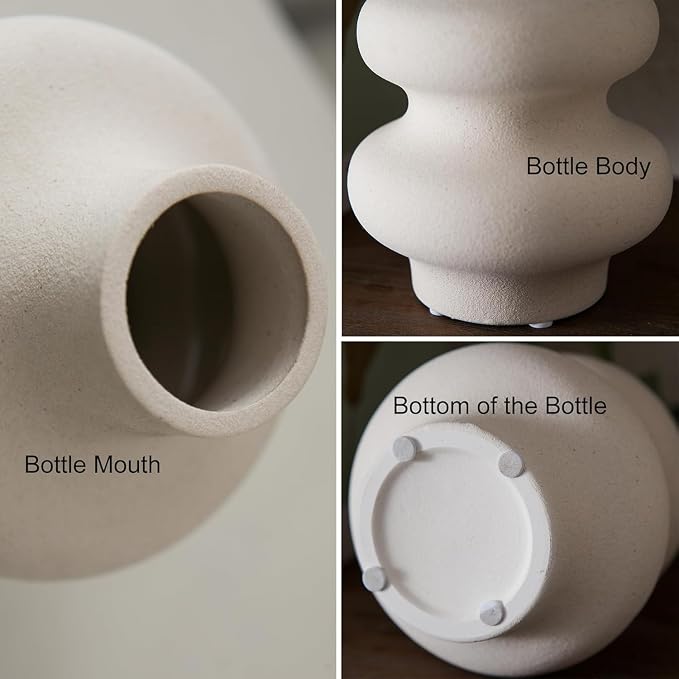 Ceramic Vase Set of 2 - Off White Boho Round Vases, Modern Pampas Vases, Dried Flower Vase Home Decor for Centerpieces Wedding Dinner Table Party Living Room Office Bedroom