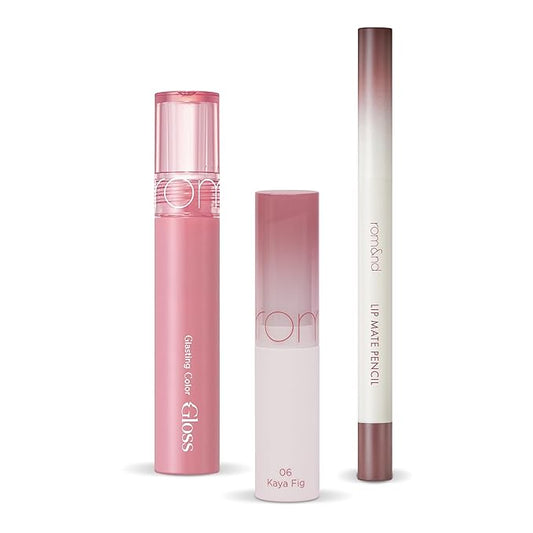 rom&nd Volume Hack Trio Sweet Fig Set | Korean Lip Combo for Plump, Hydrated & Glossy Lips | 3-in-1 Kit