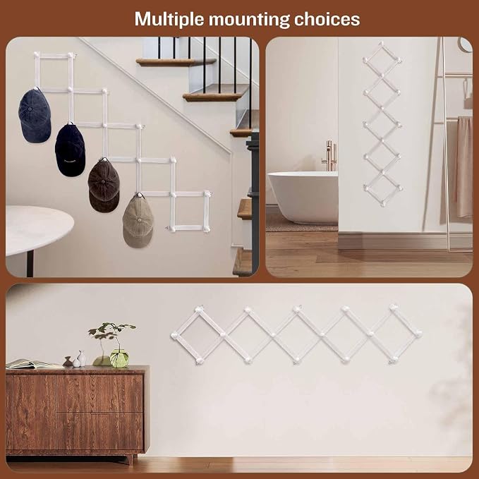 SCUNDA Rustic Wall Mounted Coat Rack with Space Saving Accordion Design, Expandable Wall Mount Coat Rack with 16 Wood Hooks, Modern Farmhouse Wall Décor for Living Room, Entryway(Shabby White)
