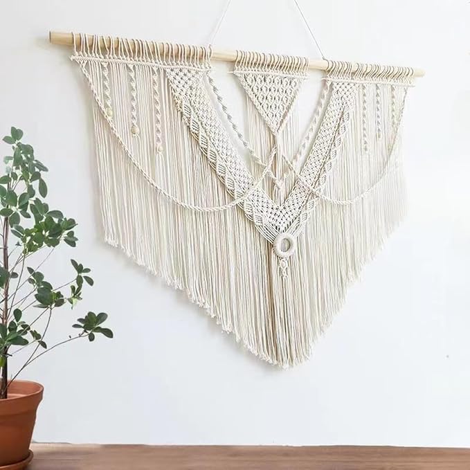 guzhiou Large Macrame Wall Hanging, Boho Woven Tapestry Decor Art, 43"x32" | Handmade bohemian woven tapestry for bedroom, living room, apartment. Perfect Boho style wall decor art for weddings, parties