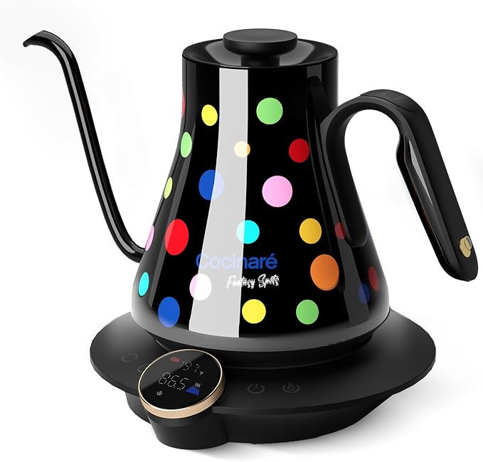 Cocinare Artisan Collection Gooseneck Electric Kettle, ±0.5℉ Precise Temperature Control for Pour-Over Coffee & Tea, Quick Heating 1500W, Stainless Steel Interior, 0.9L (Confetti)