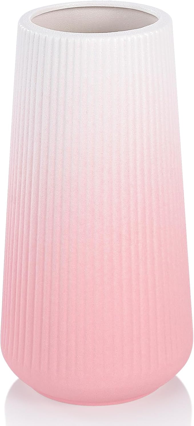 Gradient Pink Ceramic Vase, GUKJOB Small Cute Flower Vase for Pampas Grass, Home, Living Room, Dining Table, Farmhouse, Office Decor, Bedroom, Table, and Kitchen Shelf (Gradient Pink)