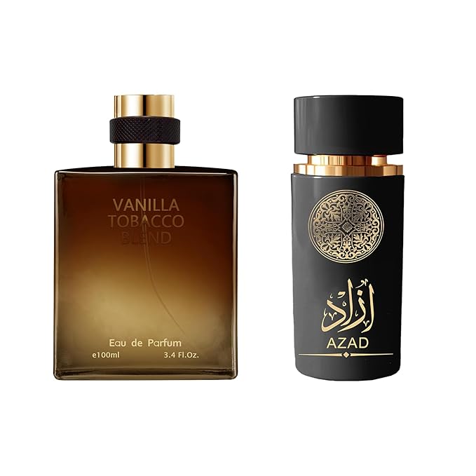 AFLUXE 2PCS Mens Perfume Cologne Long Last Strong EDP Natural Spray Gift Set, with Cocoa, Dried Fruits, Woody Fragrance for Daliy Use, 3.4 Fl Oz / 100 mL Each (AZAD Black & Vanilla Tobacco)
