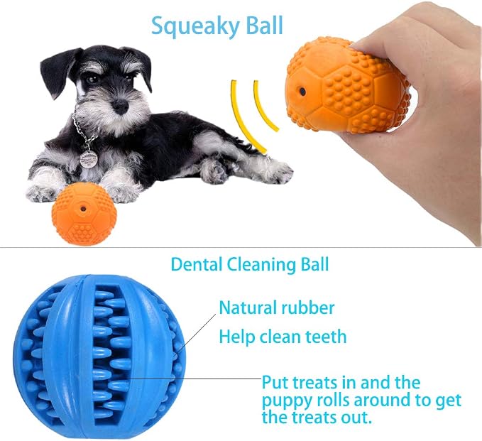 Volacopets Puppy Balls - Pack with Different Functions & Teething Toys for Small Dogs, Squeaky Dog Balls, Rubber Chew Toys for Enrichment