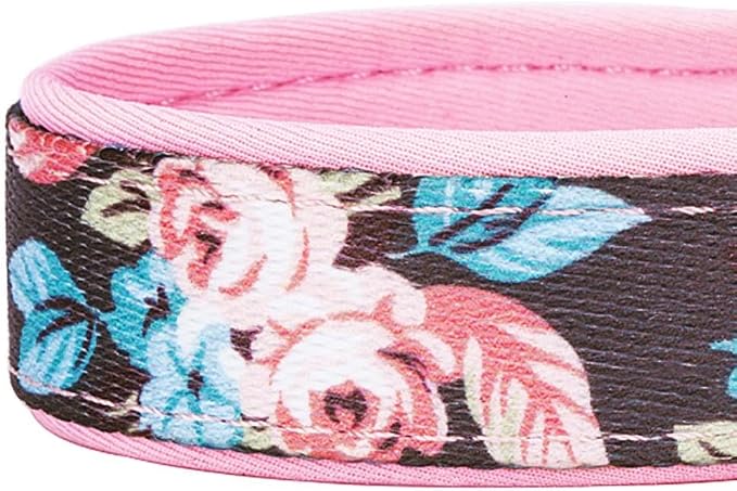 Blueberry Pet Floral Prints Neoprene Padded Dog Collar, Pink Rose, Adjustable Dog Collar for Large Dogs, Size Large, Neck 18-26”