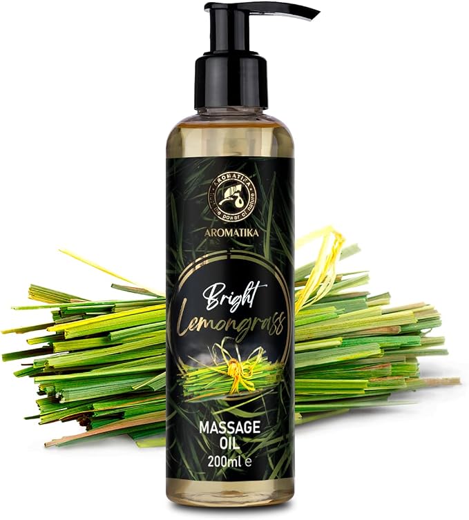 Massage Oil Lemongrass 6.8.Fl Oz / 200ml - Almond - Grape Seed - Wheat Germ - Lemongrass - Body Care Oil for All Skin Types - Naturkosmetik - Massage Oil with a Wonderful Fragrance
