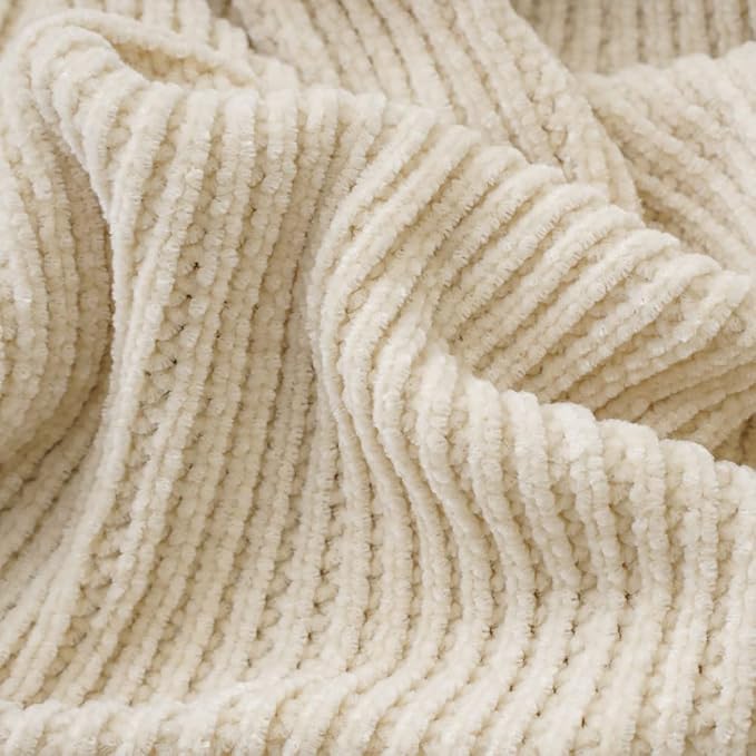 BATTILO HOME Beige Throw Blanket for Couch, 50"x60" | Soft Chenille Knit Blanket with Tassels for Home Decor, Neutral Beige Throws for Couch Cover