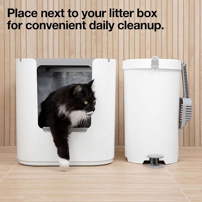 Modkat Litter Keeper, Cat Litter Disposal, Scoop, Filters & Bags, Gray | Odor-sealing litter disposal includes a scoop, charcoal filters and recycled waste bags