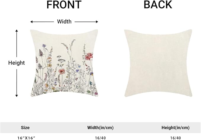 AEIOAE Spring Pillow Covers 16x16 Inch Set of 2, Black Wild Flower Throw Pillows Case,Colorful Seasonal Floral Plant Outdoor Decorative Farmhouse Decor Cushion Covers for Home Sofa Bed Couch