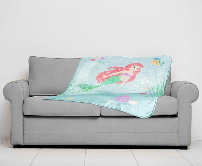 Disney The Little Mermaid Plush Travel Throw Blanket - Measures 40 x 50 Inches - Super Soft & Cozy Princess Travel Accessories Features Ariel