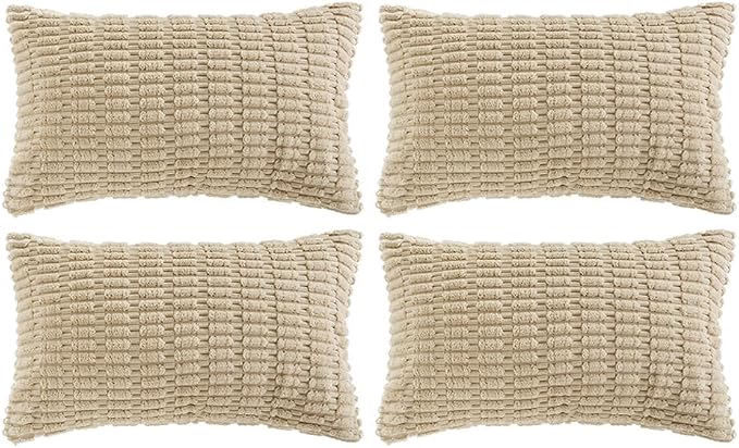 Fancy Homi 4 Packs Decorative Throw Pillow Covers for Living Room Couch Bed, Modern Farmhouse Boho Home Décor Accent Cushion Case, 20" x 12", Tan