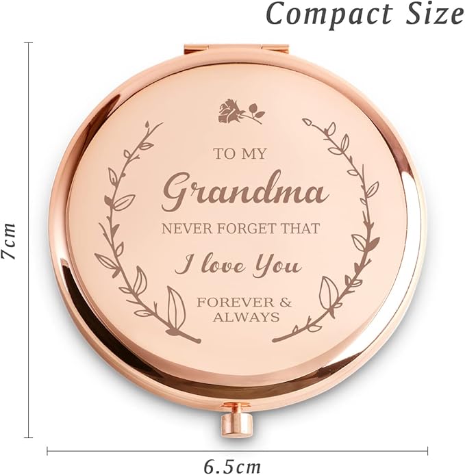 Grandma Gifts from Granddaughter Grandson, Personalized Gift for Grandma Grandmother, Custom Compact Mirror, Goodie Bag & Basket Stuffers for Valentines Day, Mothers Day, Birthday, Wedding