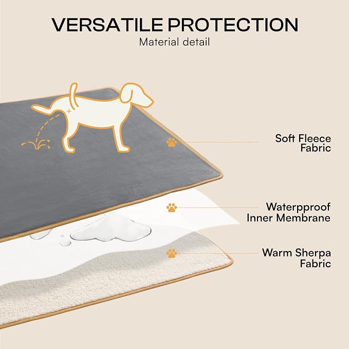 Luciphia Waterproof Blanket for Large Dog, Reversible Sherpa Couch Cover | waterproof pet blanket sherpa fleece reversible couch cover bed protector car from spills scratches, Grey+Beige 57" x 40"
