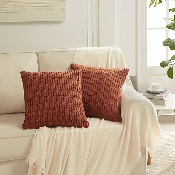 Fancy Homi 4 Packs Decorative Throw Pillow Covers for Living Room Couch Bed, Modern Farmhouse Boho Home Décor Accent Cushion Case, 20" x 20", Rust