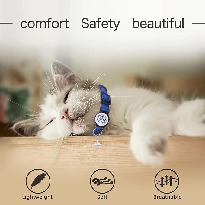 Cat Collar Breakaway with QR Code Name Tag,Pet ID Tag,Cute Kitty Collar with Bell,Scan QR Receive Instant Pet Location Alert Email (Orange)