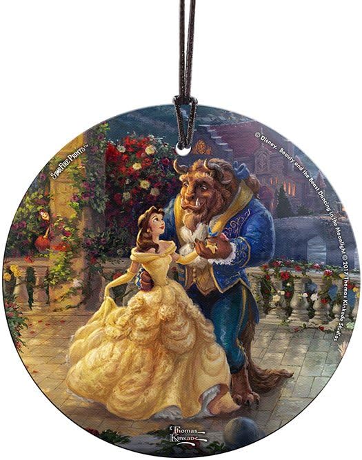 Thomas Kinkade Disney Dancing in The Moonlight Beauty and The Beast 3.5” Starfire Prints Hanging Glass Print Accessory SPCIR737