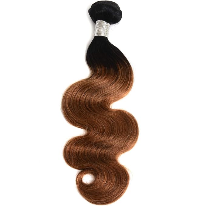 Ombre Human Hair Bundles Brazilian 1b/30 Two Tone Ombre Body Wave Human Hair One Bundle 12inch 100% Unprocessed Virgin Hair Bundles Weaves Extensions for Women